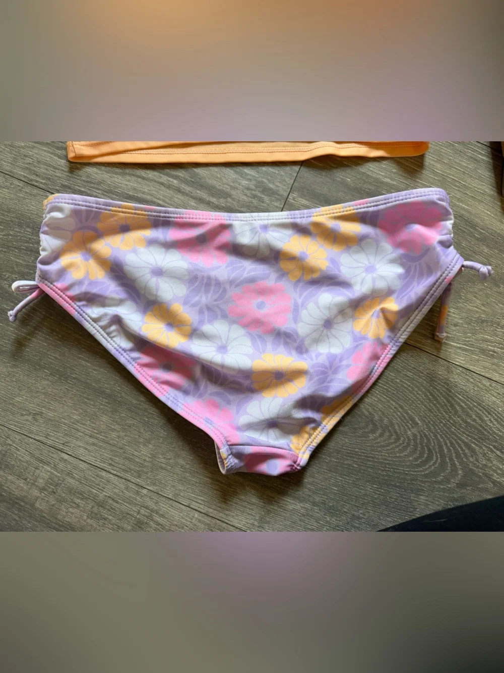 Wonder Nation Peach & Lavender Floral 'Peace' Rash Guard Swim Set. Size L 10-12